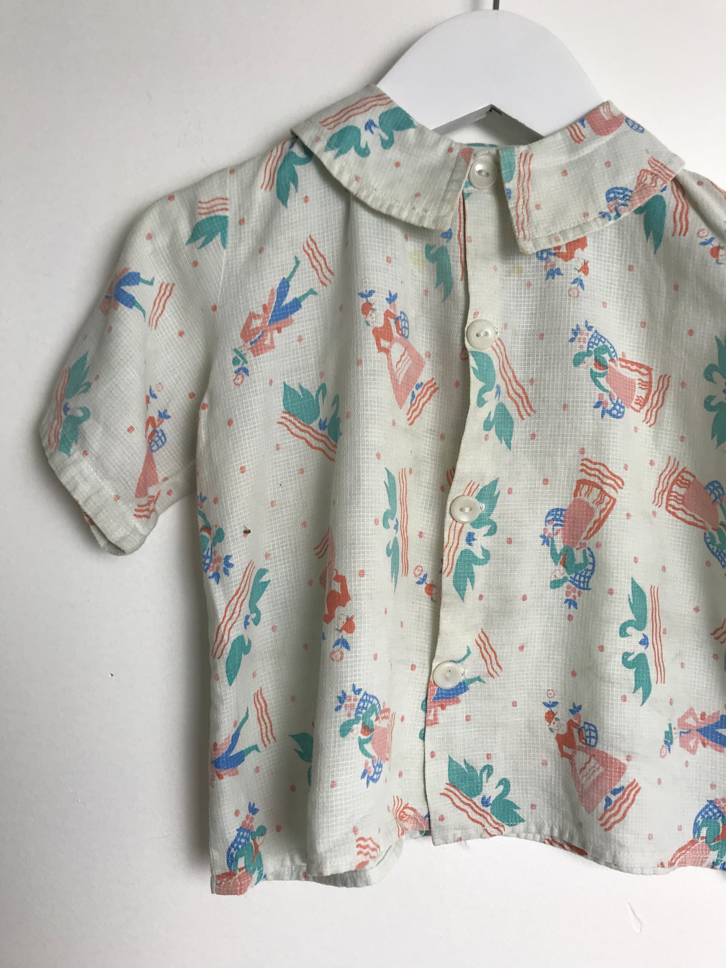 Vtg. Kid's Printed Button Down Blouse (2T)