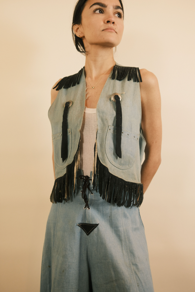 60's Pioneer Wear Denim and Suede Fringe Culotte and Vest Set