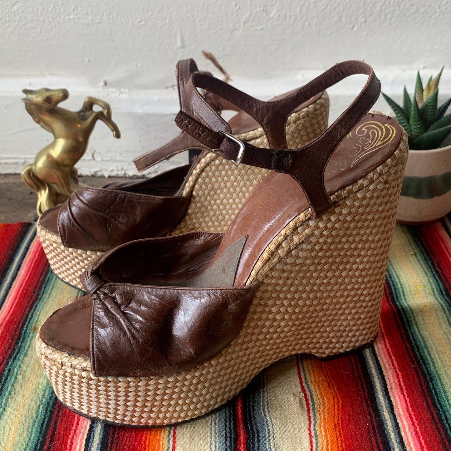 70s Bonnie Smith Platform Leather Wedges / women's 7 (narrow)