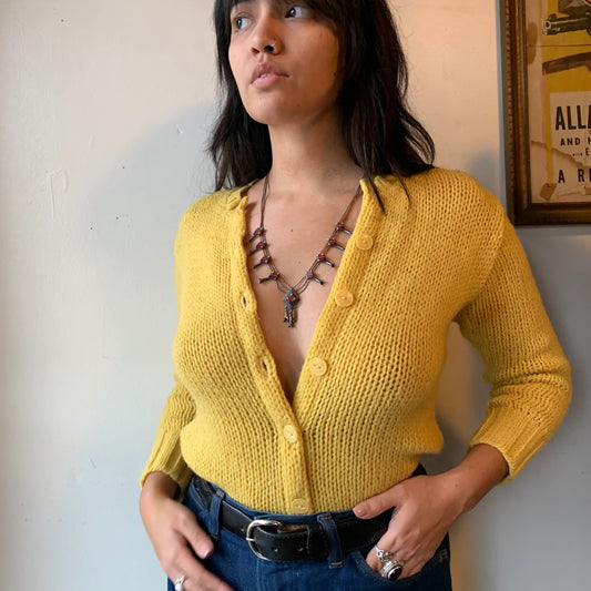 Vintage Yellow Knit Cardigan (S)