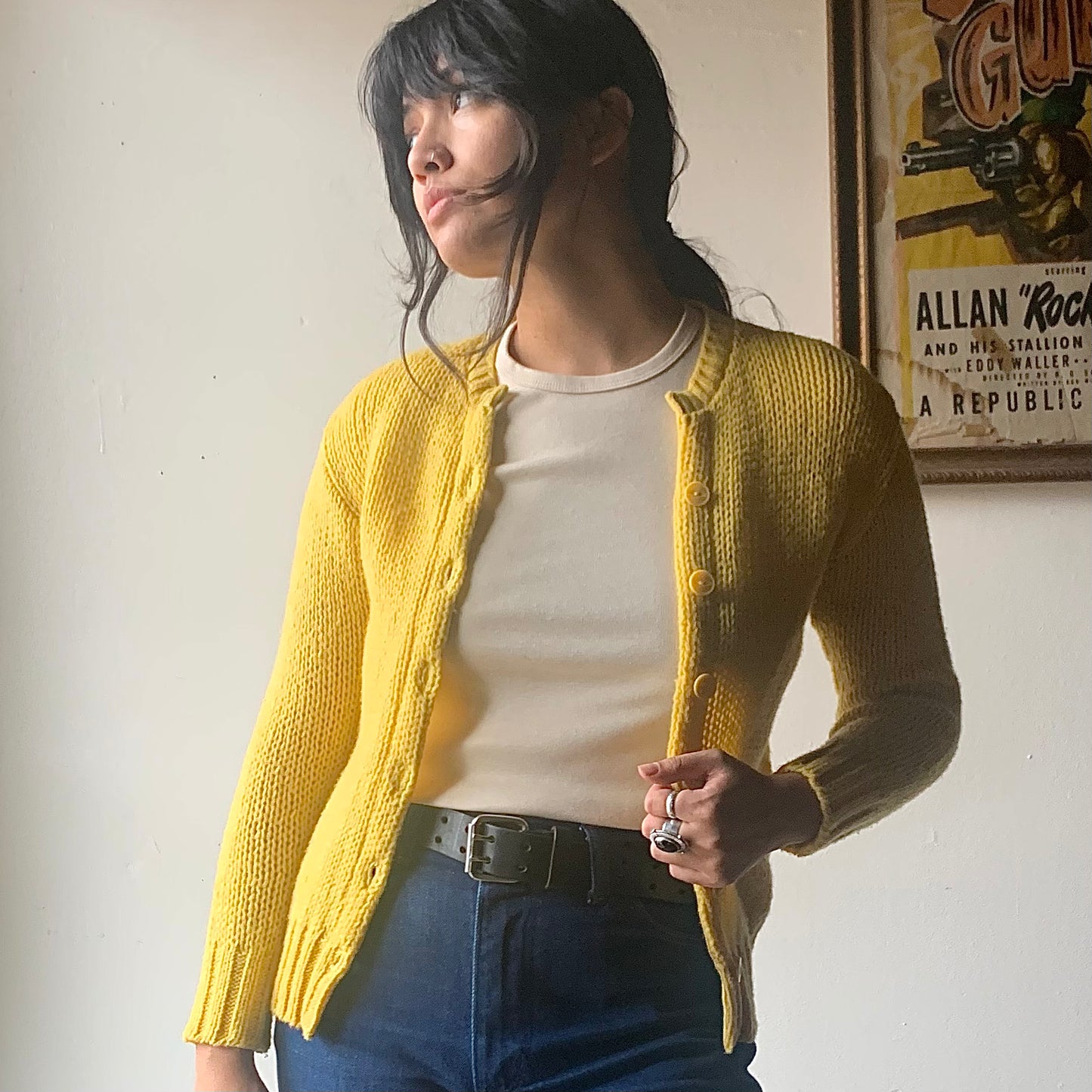 Vintage Yellow Knit Cardigan (S)