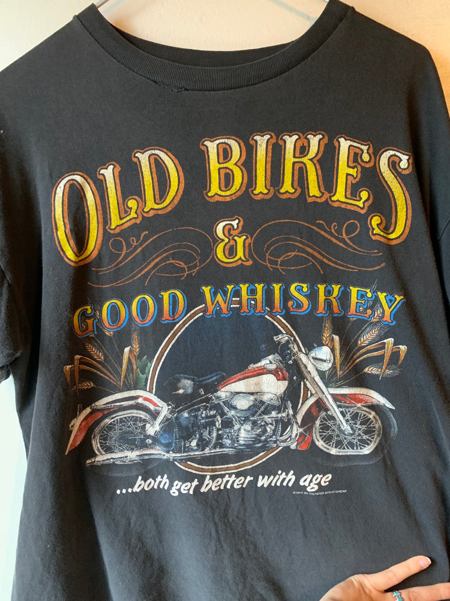 Vtg. Old Bikes & Good Whiskey  Tee ( L/XL)