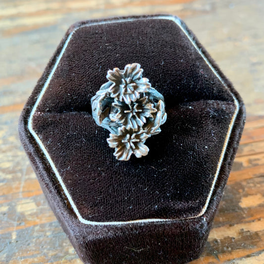 Ornate 3 Flowers Sterling Ring