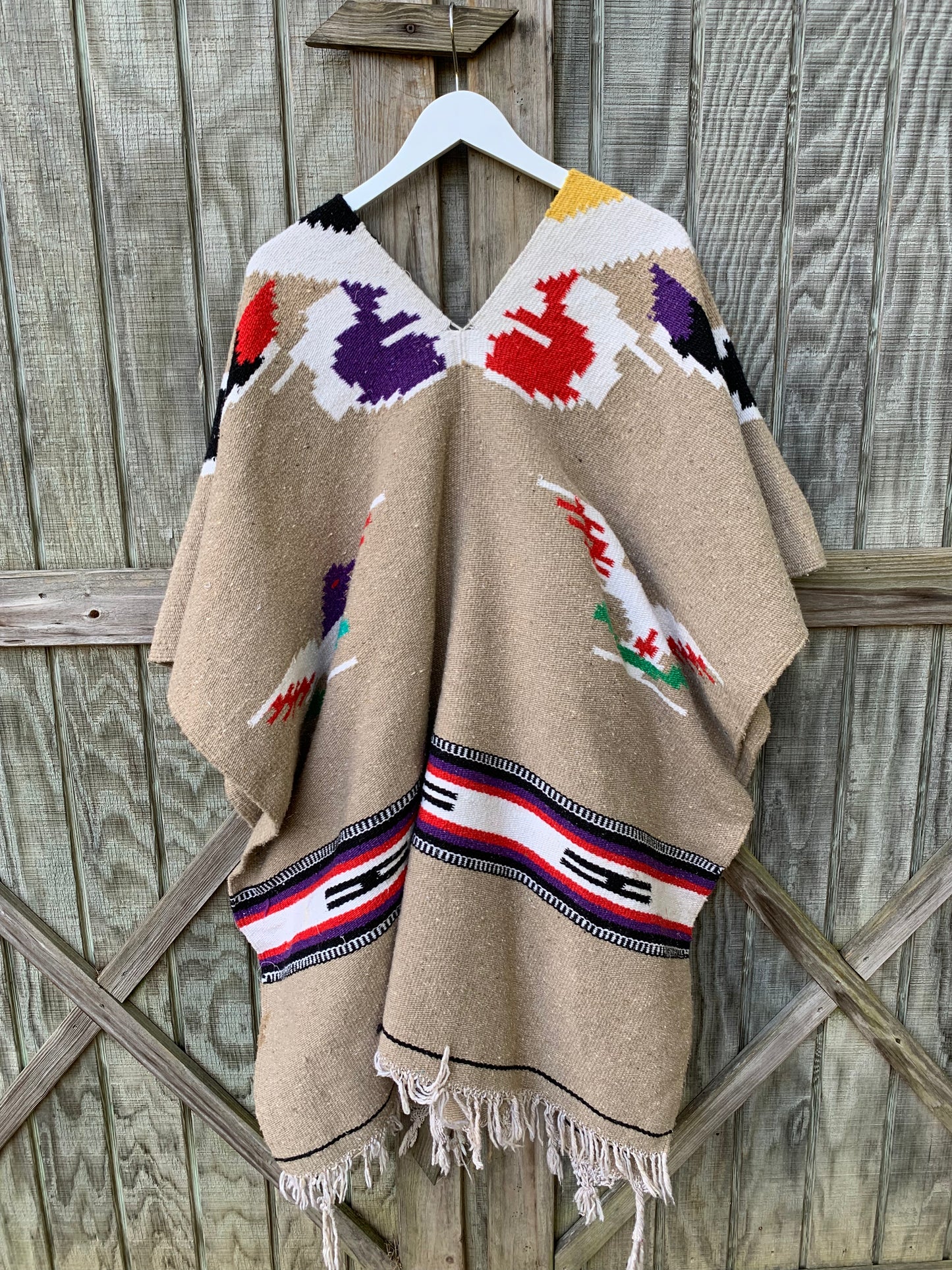 Tan Vintage Mexican Poncho