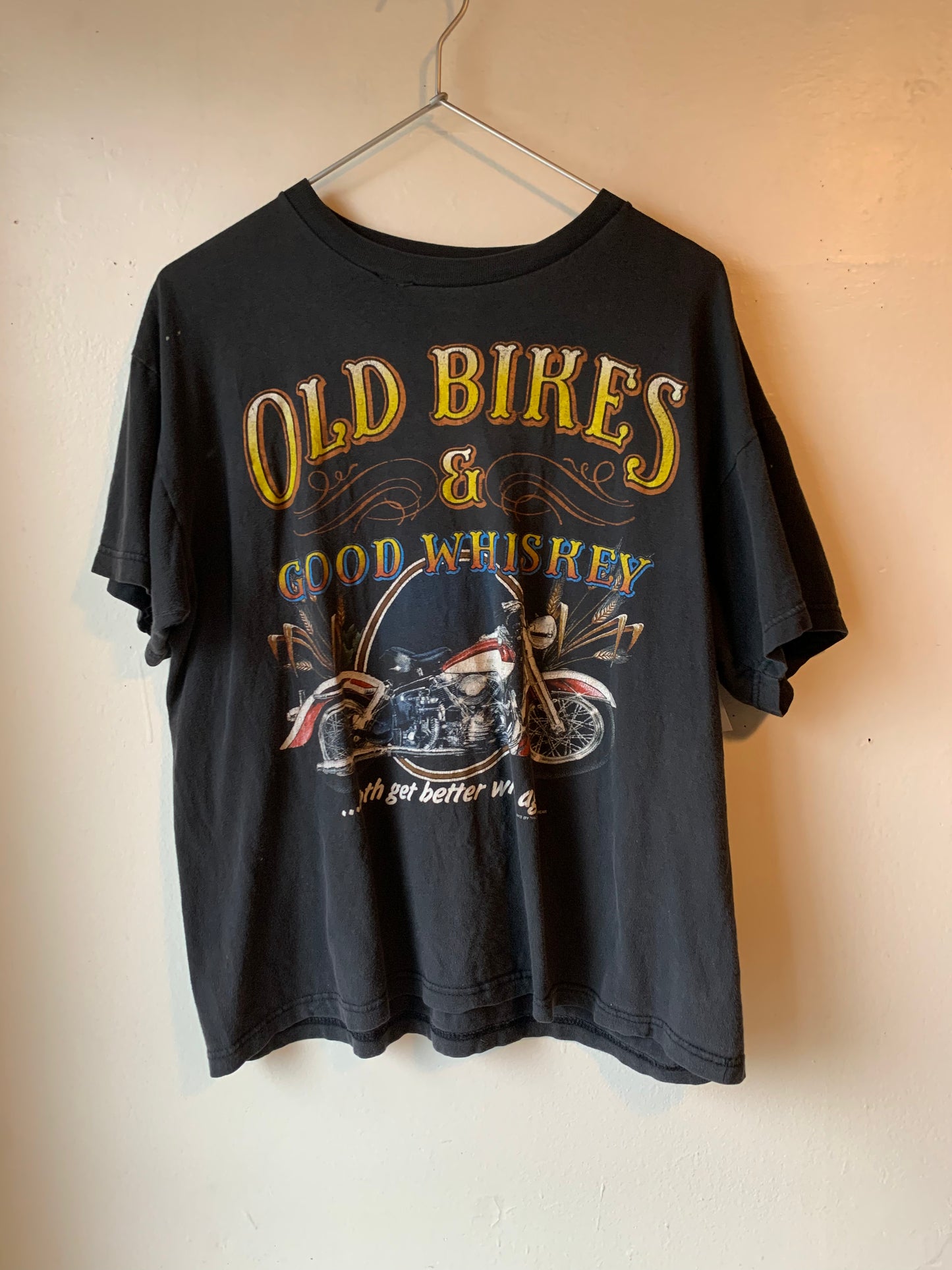 Vtg. Old Bikes & Good Whiskey  Tee ( L/XL)