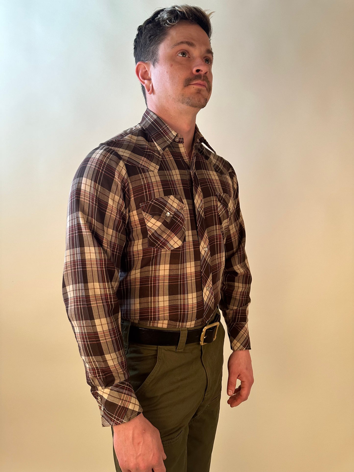 Vintage Brown Champion Western Plaid Pearl Snao Shirt