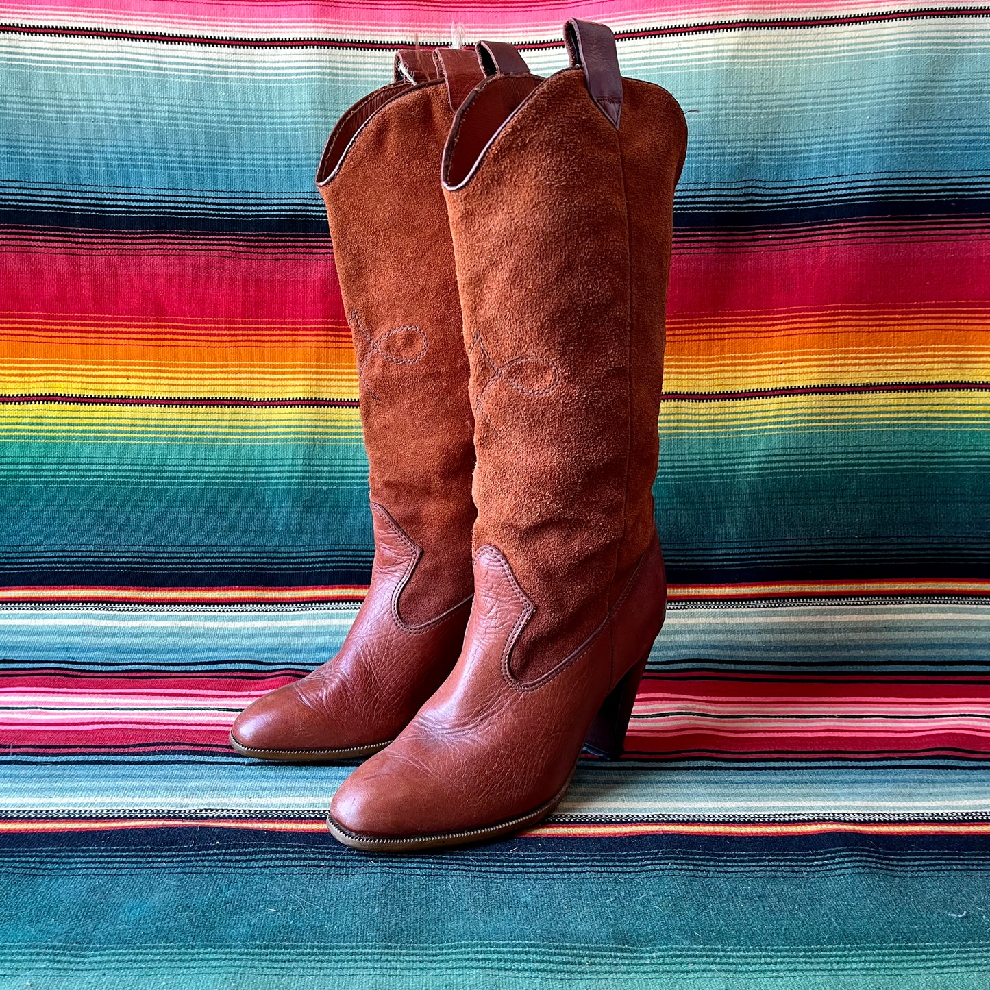 Size 5 Vintage Rust Suede & Leather Cowboy Boots