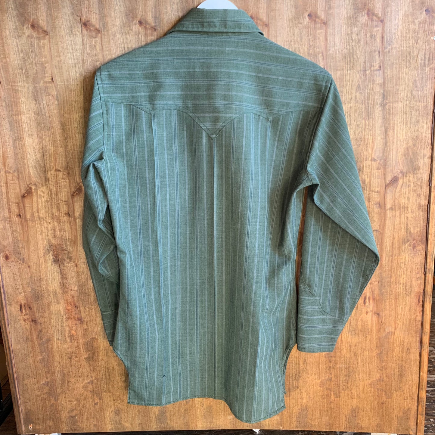 1950s Striped Green Gabardine Pearl Snap Shirt (S/M)