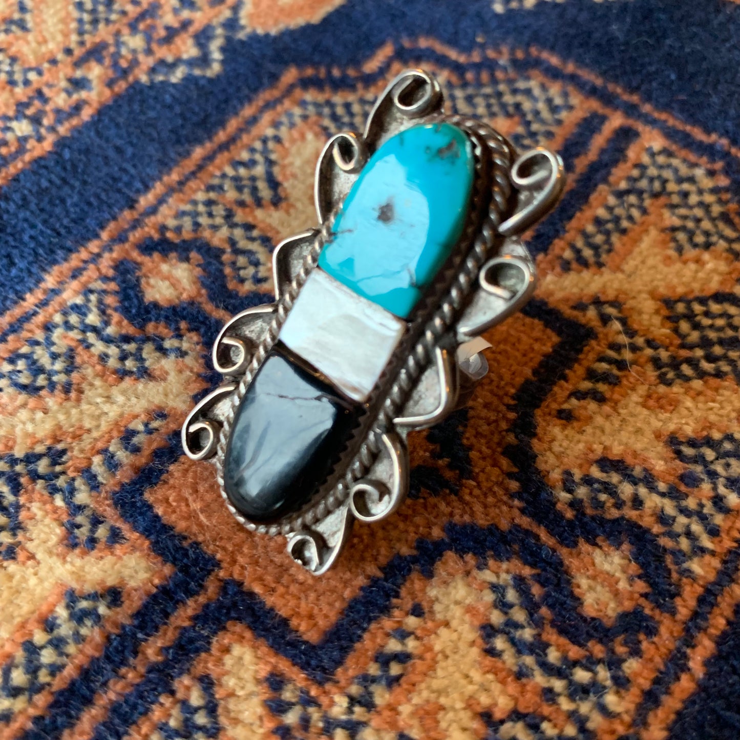 Sterling Ring w/ Turquoise, Onyx & Shell (6.5)