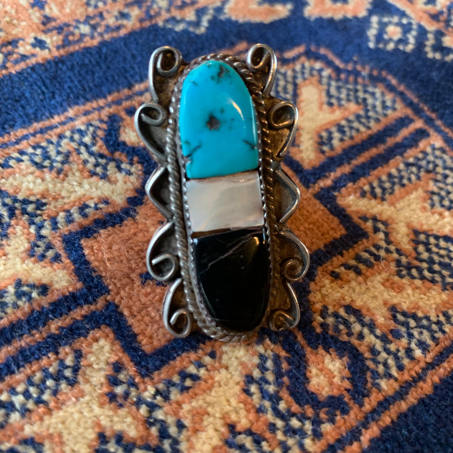 Sterling Ring w/ Turquoise, Onyx & Shell (6.5)