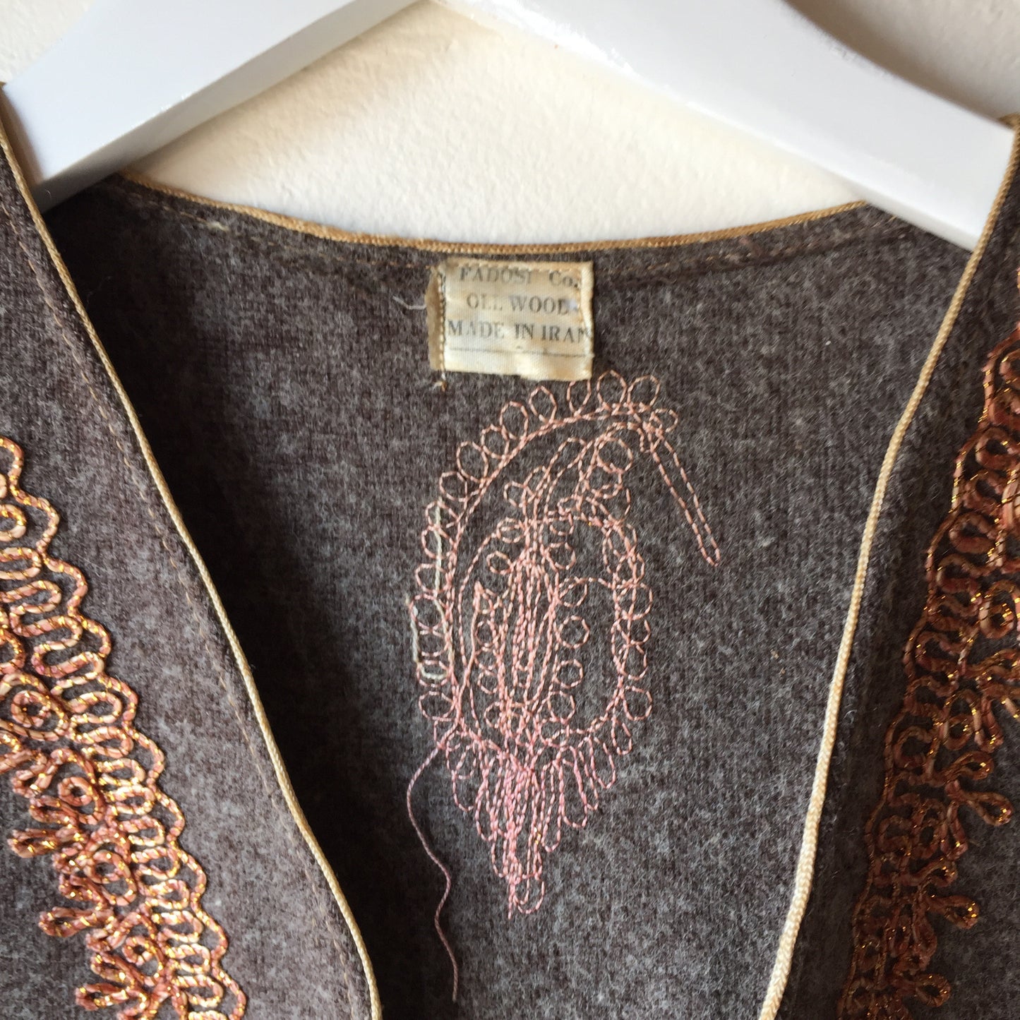 Vintage Iranian Wool Vest with Gold Embroidery (M)