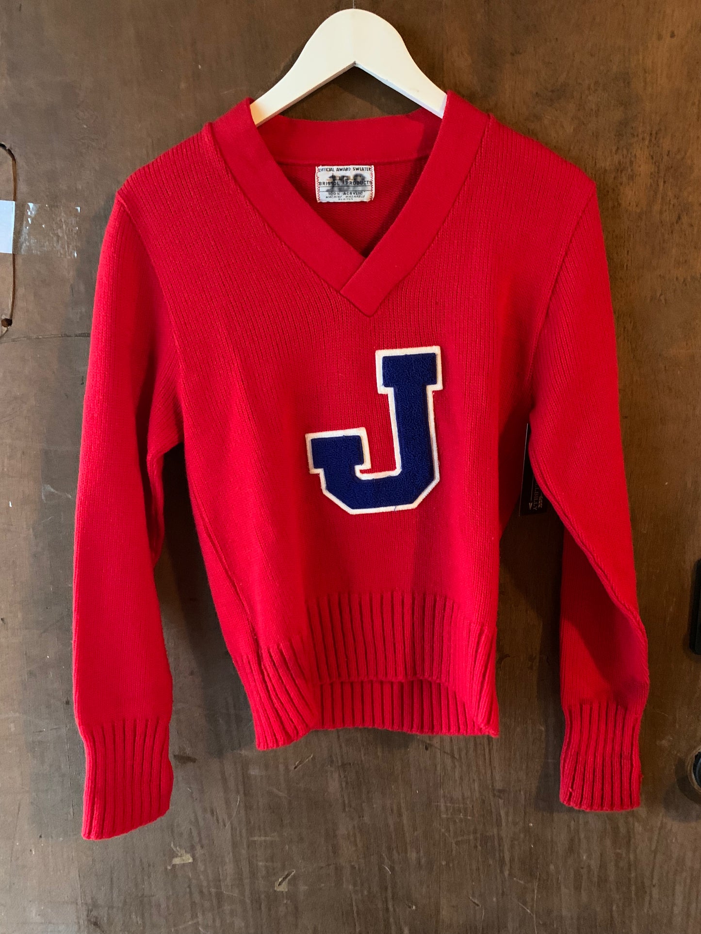 Red Athletic "J" V Neck Sweater (M)