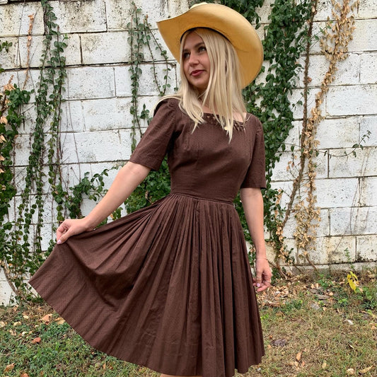 1950s Chocolate Brown Square Dance Dress (XS)