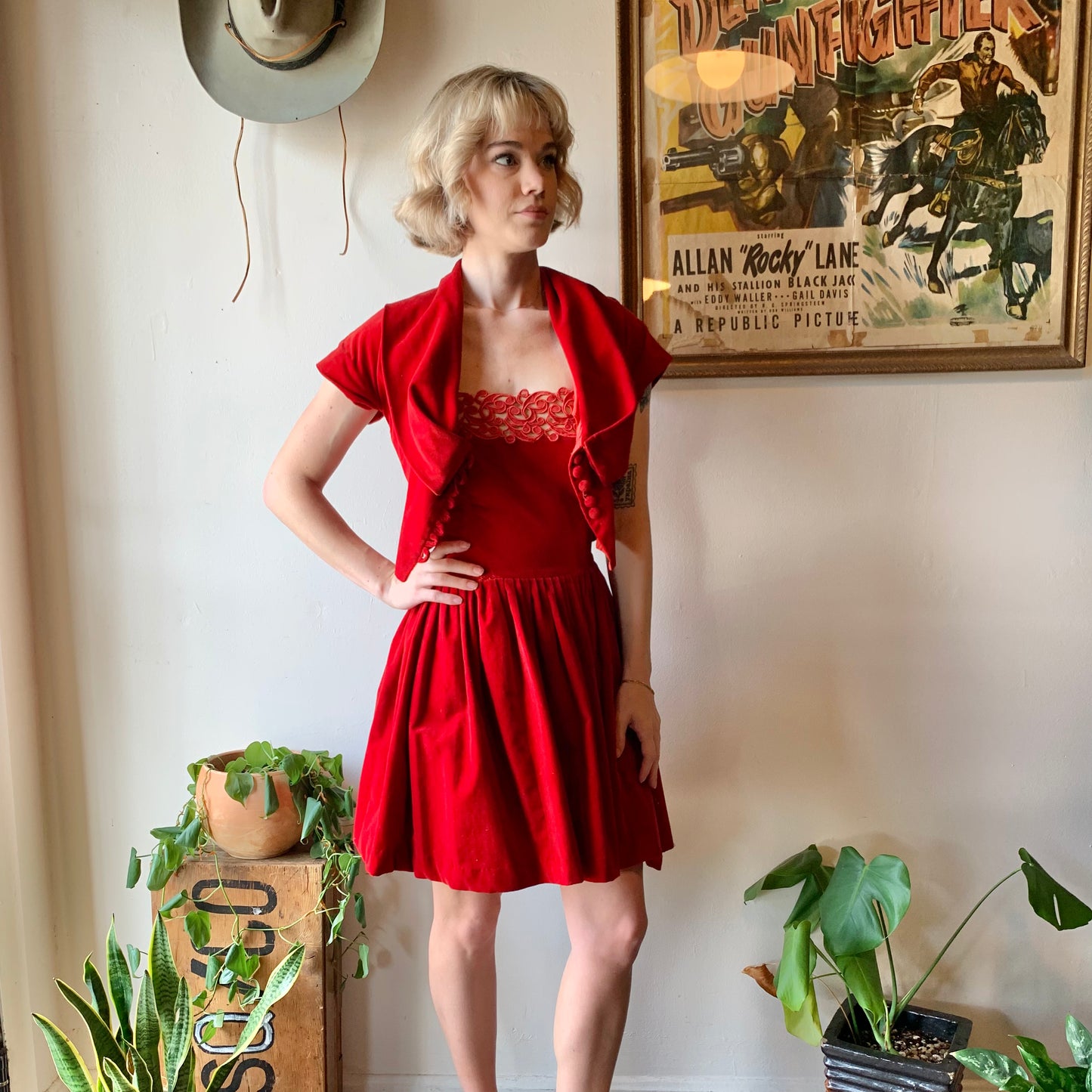 1950s Red Velvet 2-pc valentine set ( XS)