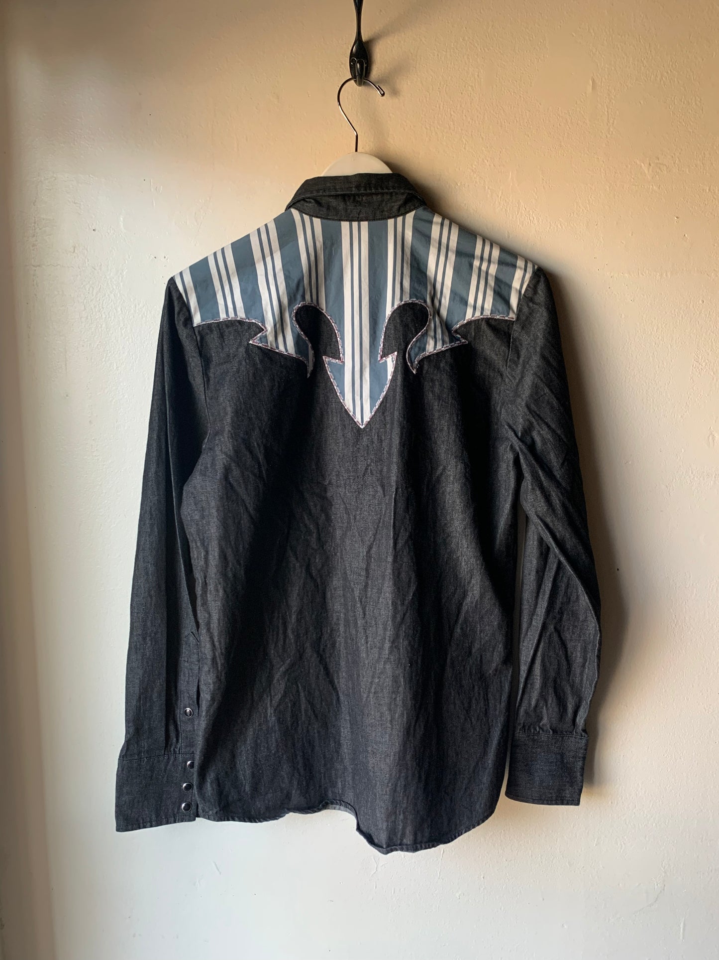 Dark Denim H Bar C Shirt w/ Stripe Appliqué (M)