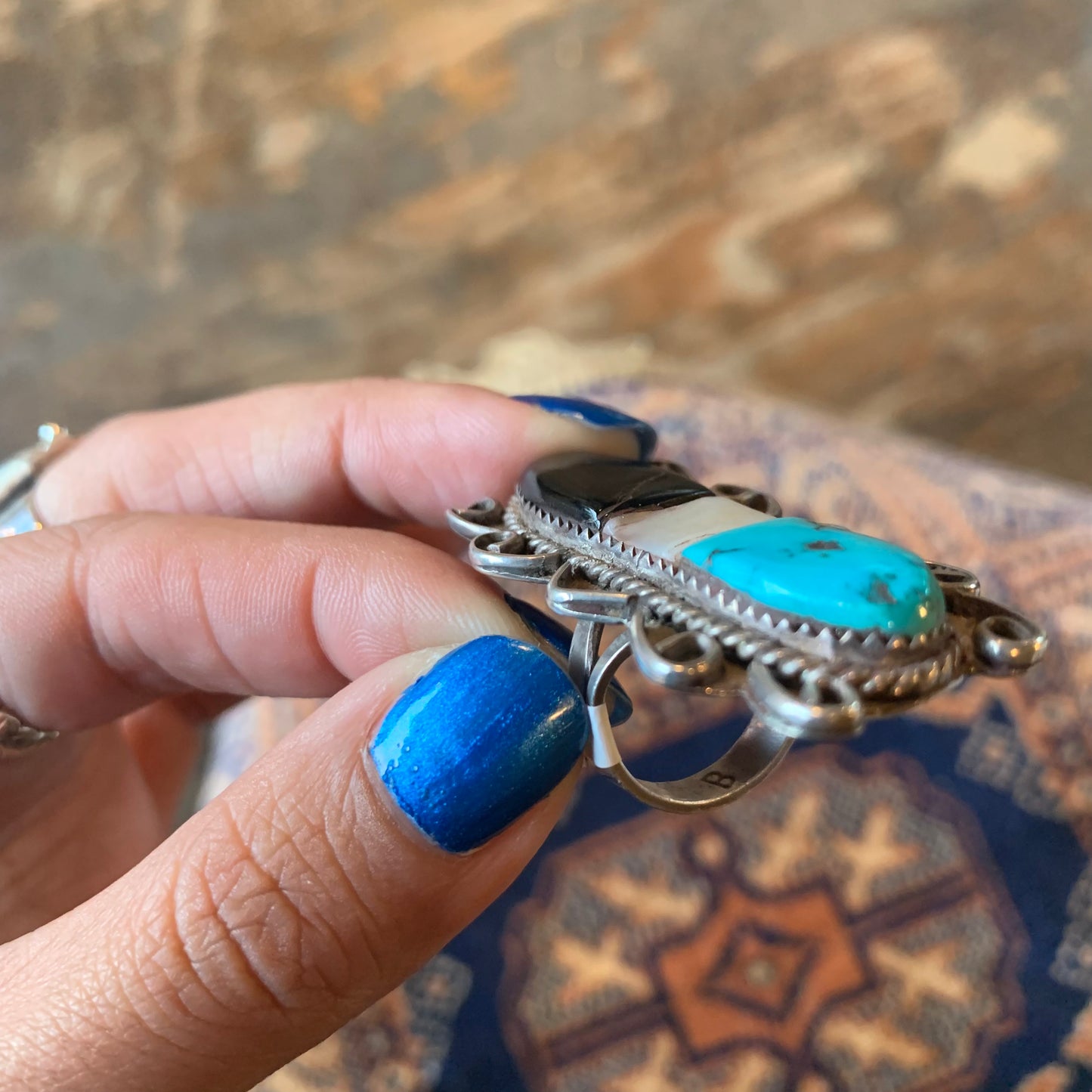 Sterling Ring w/ Turquoise, Onyx & Shell (6.5)