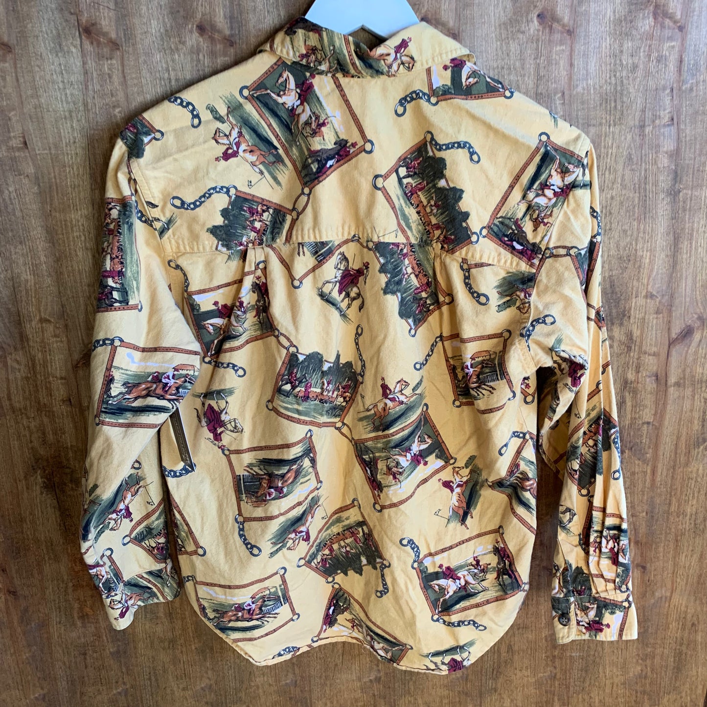 Beige Horse Print Petite Button Up (M)