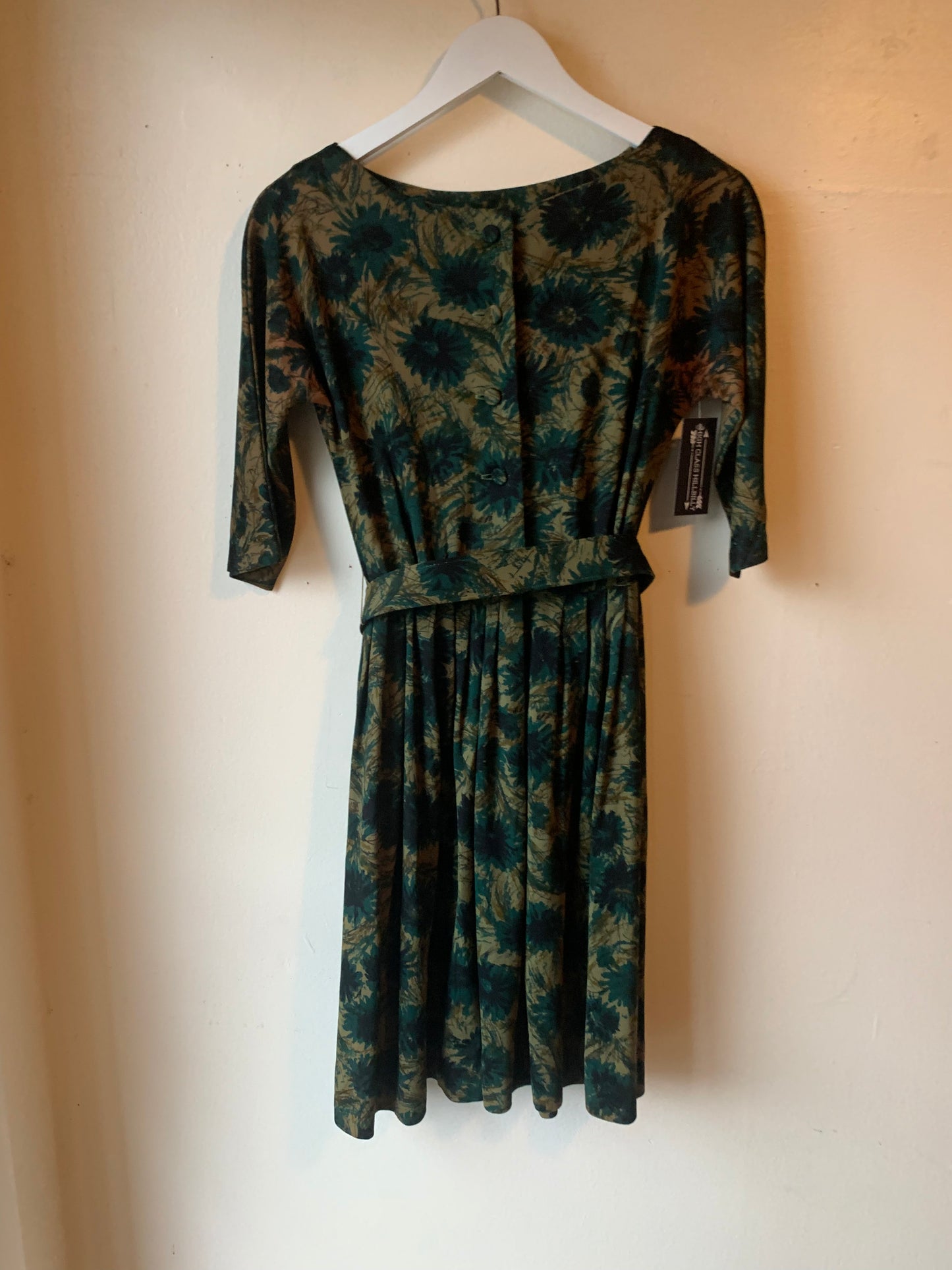 Giselle New York Dark Green Floral Button Up Dress w/ Belt (S)