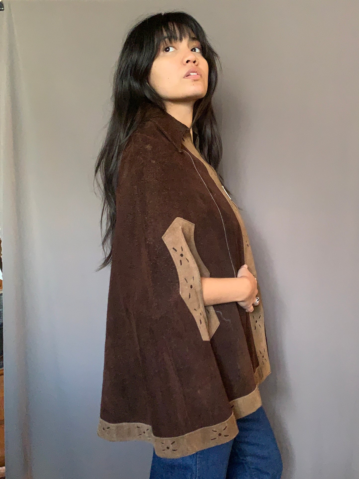 1970s Suede Two Tone Poncho (M)