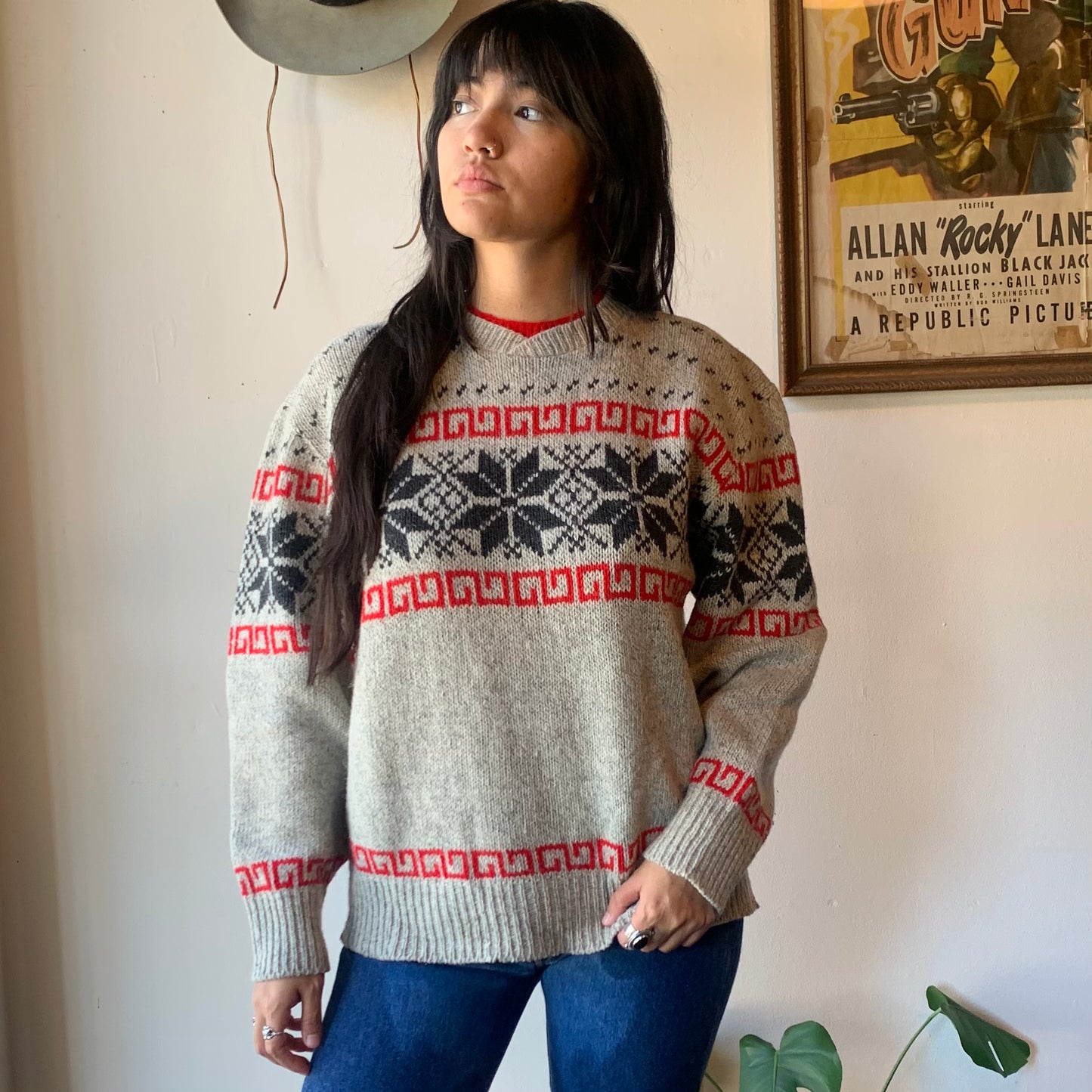 Gray & Red Continental Wool Pullover (L/XL)