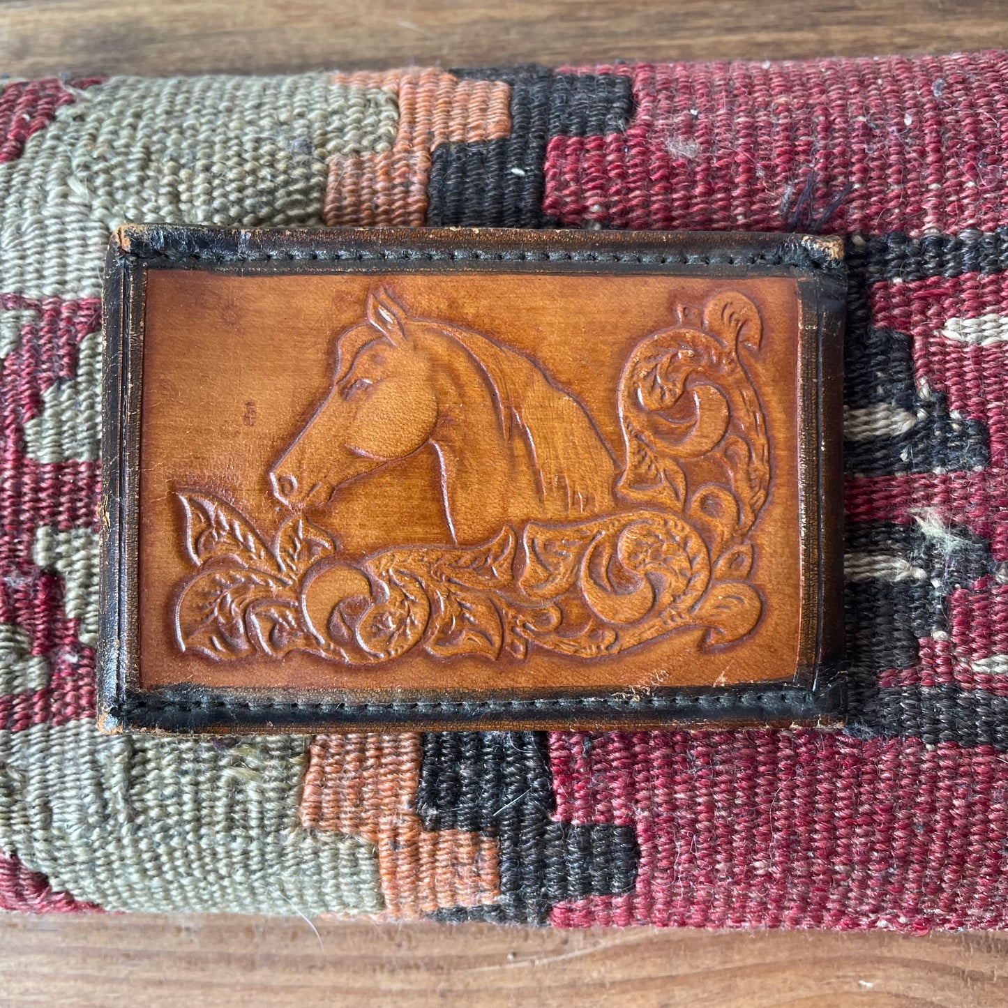 Tooled Leather Stallion Buckle