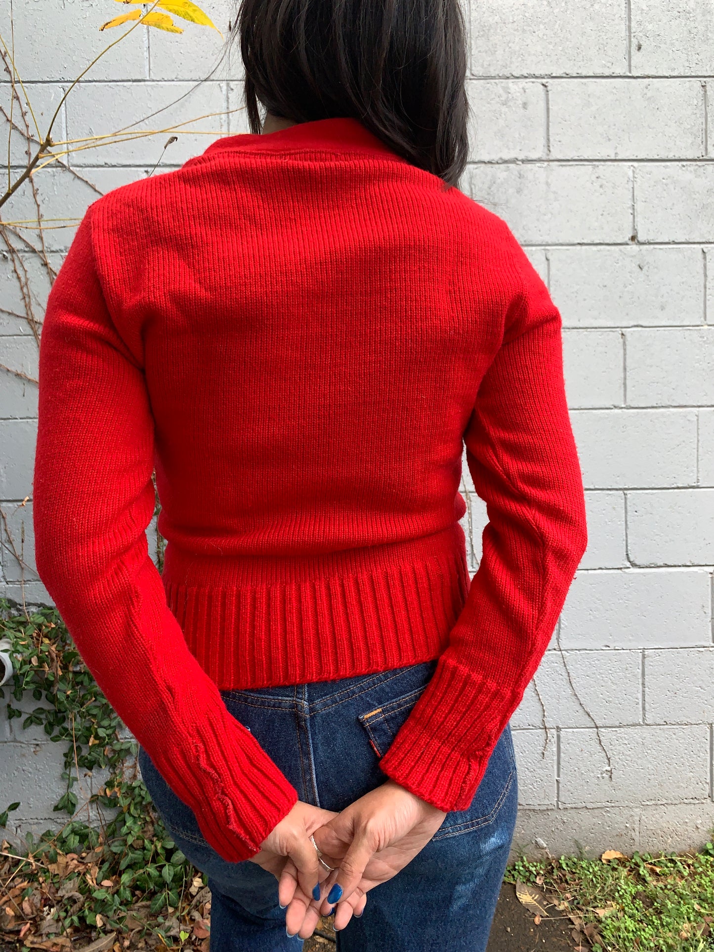 Red Athletic "J" V Neck Sweater (M)