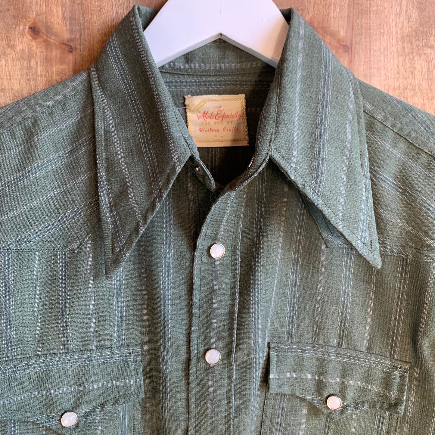 1950s Striped Green Gabardine Pearl Snap Shirt (S/M)