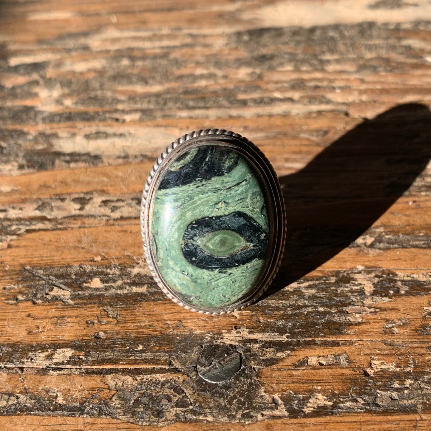 Green Oval Agate Sterling Ring