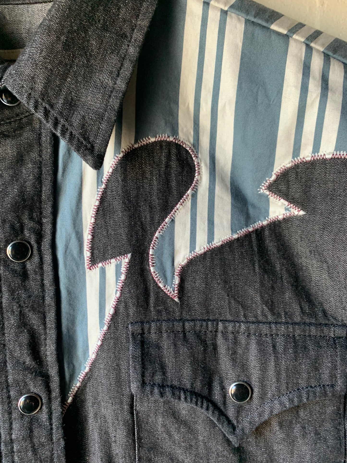 Dark Denim H Bar C Shirt w/ Stripe Appliqué (M)