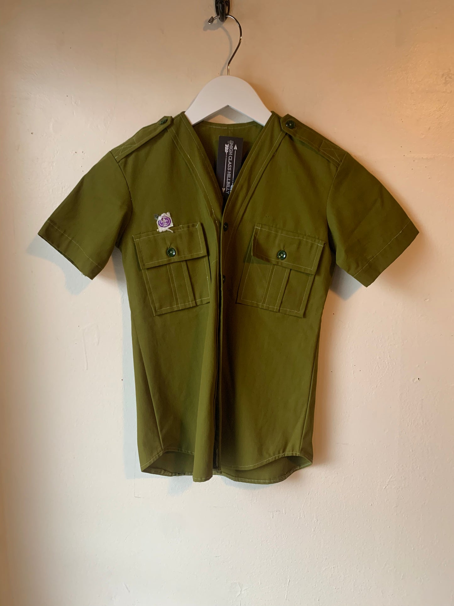 Army Green Button Up w/ Fleur De Lis Patch