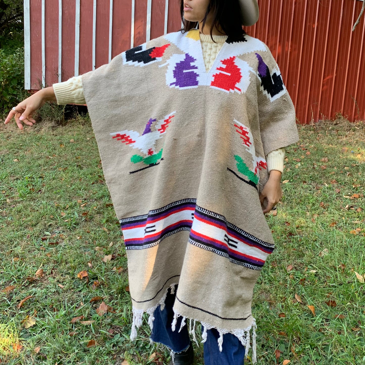 Tan Vintage Mexican Poncho