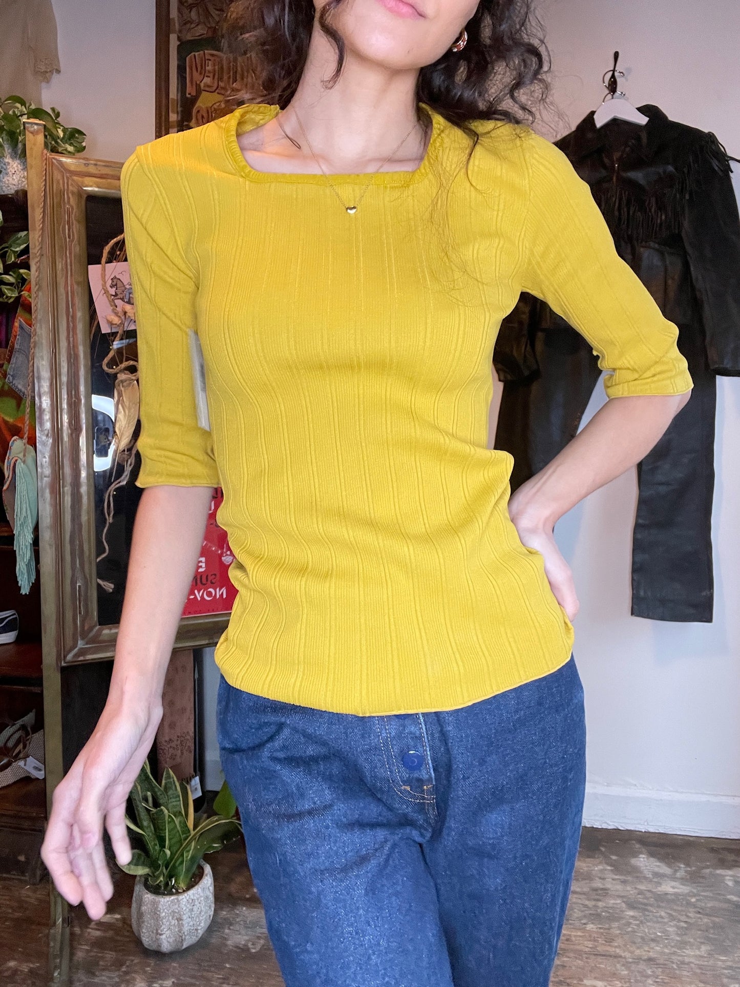 Wunnergirl Mustard 3/4 Sleeve Shirt (XS)