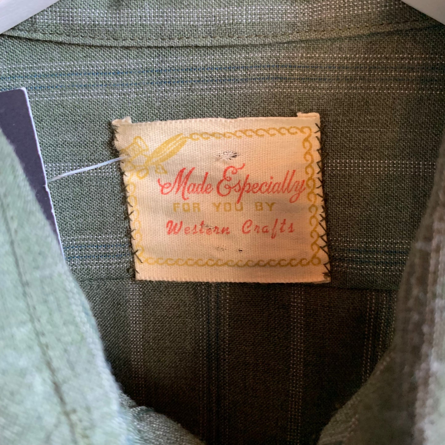 1950s Striped Green Gabardine Pearl Snap Shirt (S/M)