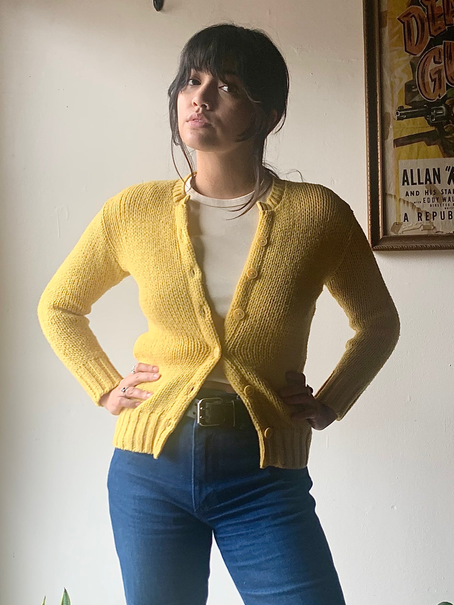 Vintage Yellow Knit Cardigan (S)