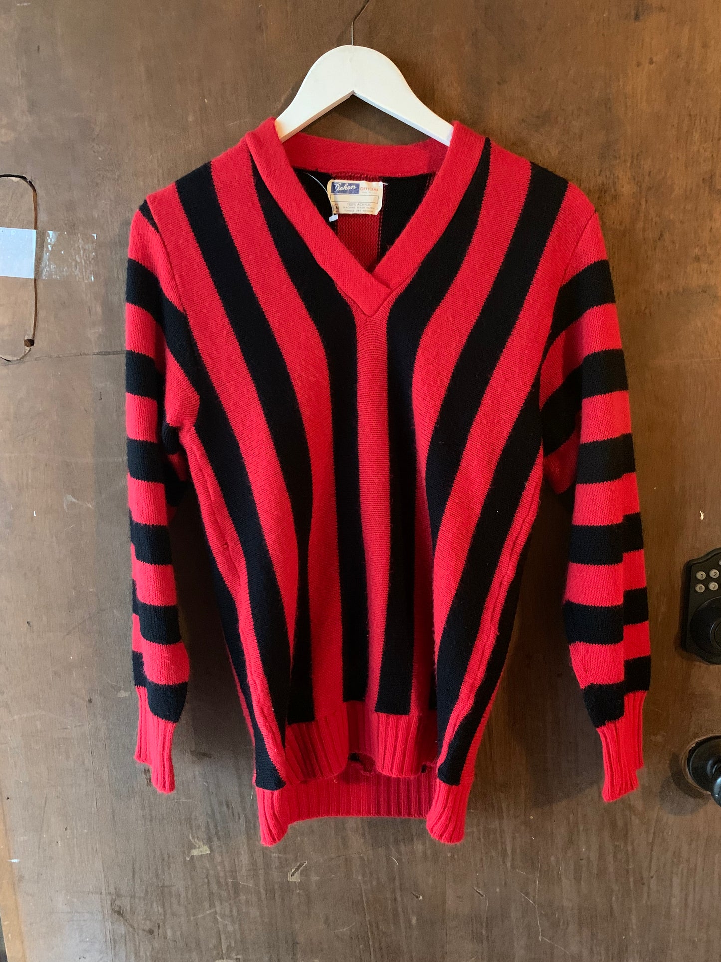 Red & Black Striped V Neck Sweater (M)