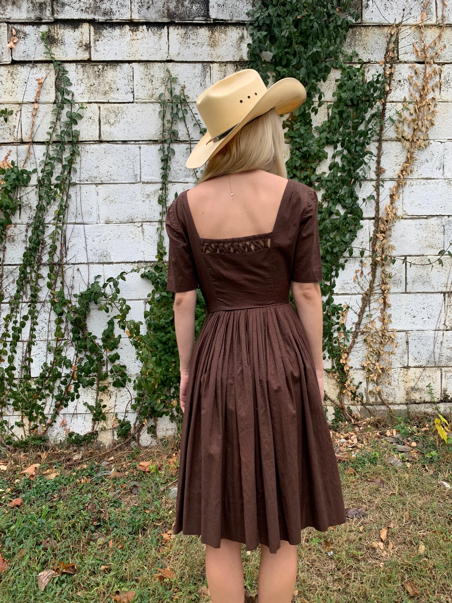 1950s Chocolate Brown Square Dance Dress (XS)