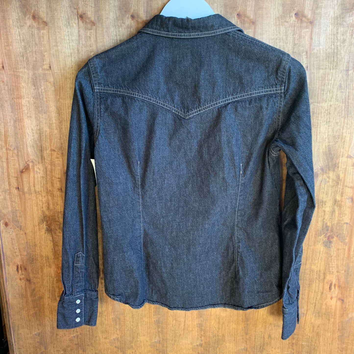 Faded Black Denim Western Blouse (S/M)