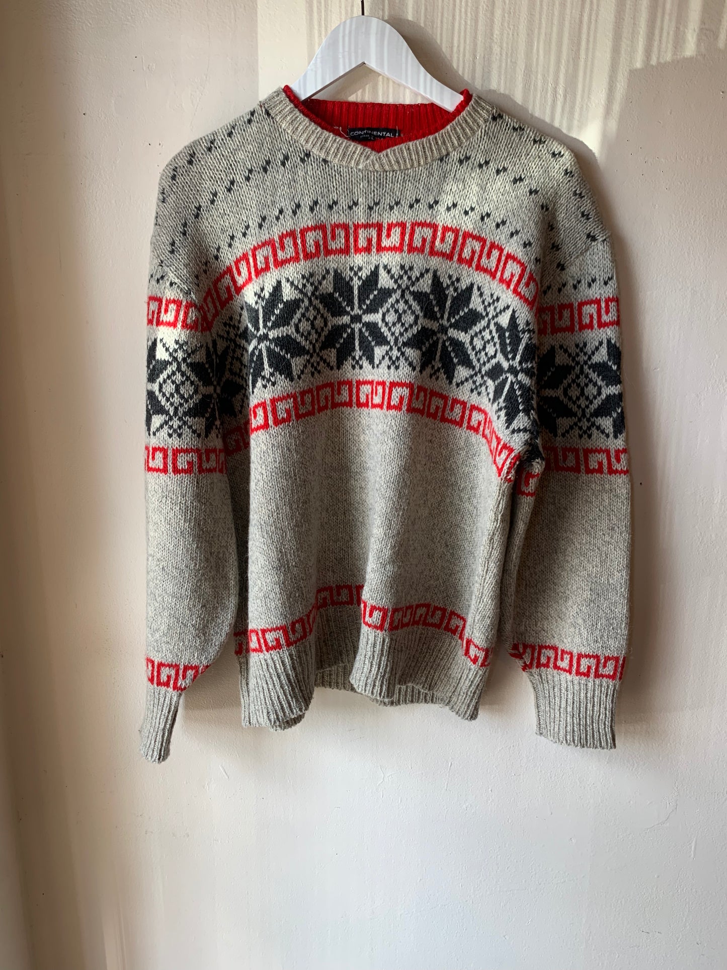 Gray & Red Continental Wool Pullover (L/XL)