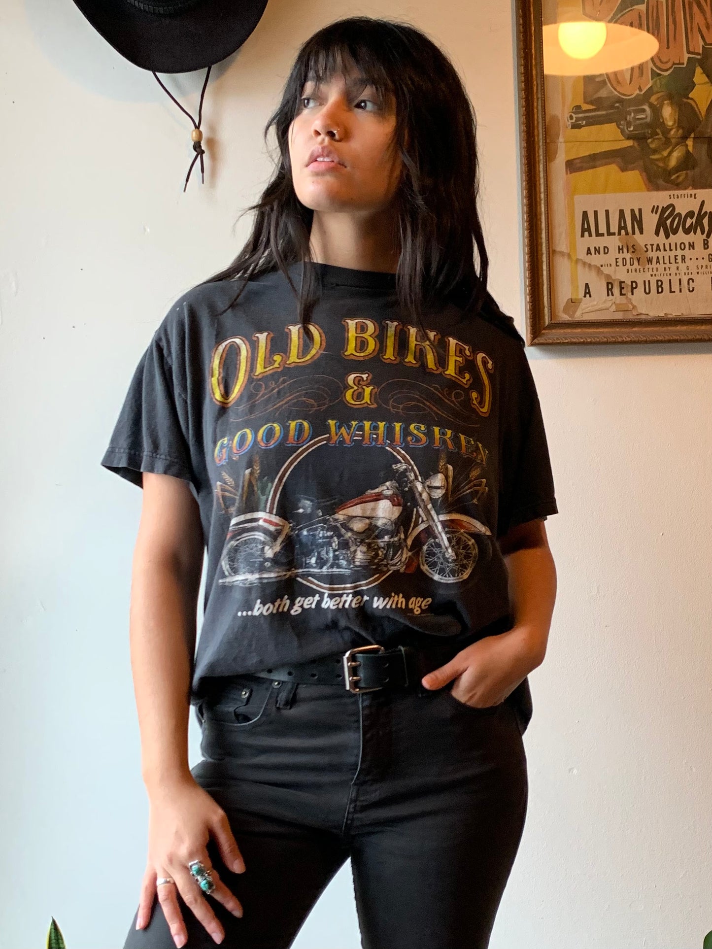 Vtg. Old Bikes & Good Whiskey  Tee ( L/XL)