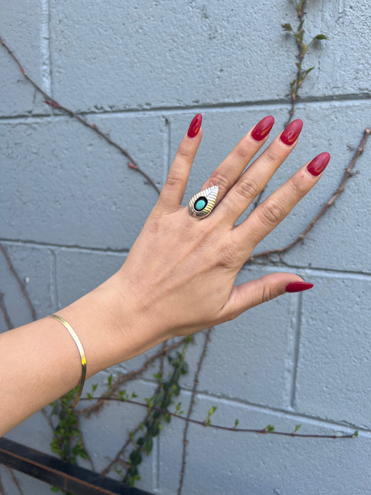 Size 5 Silver Leaf Ring with Turquoise