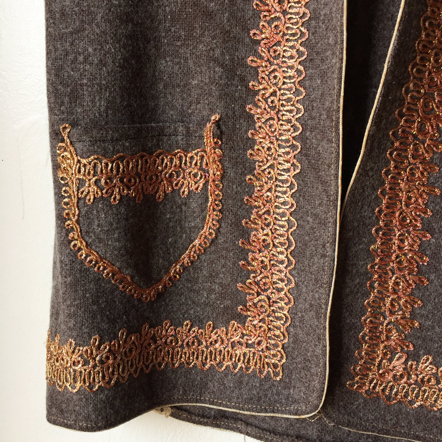 Vintage Iranian Wool Vest with Gold Embroidery (M)