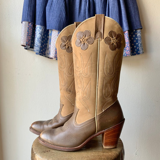 W6.5 Acme Flower Leather Western Cowboy Boots