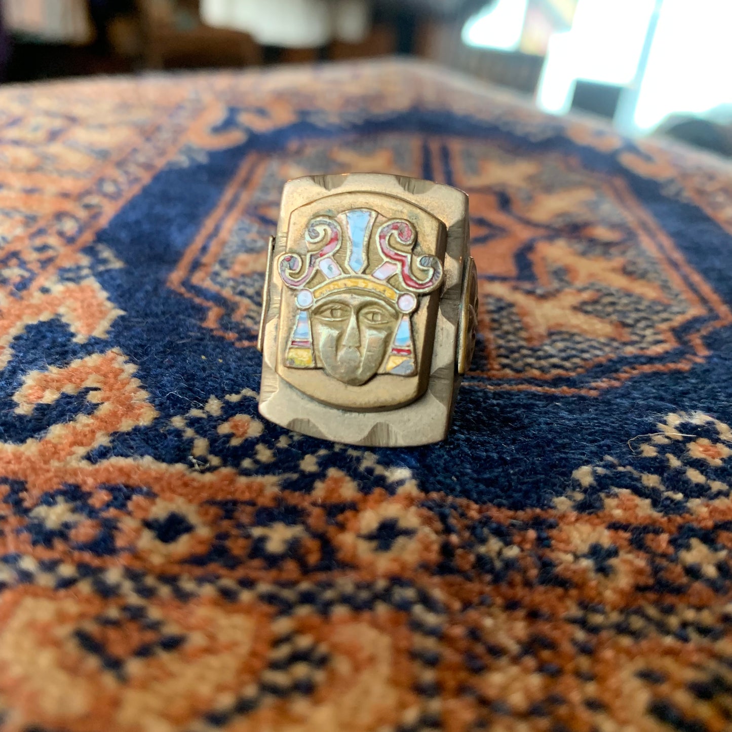 40's Mayan Silver Biker Ring (6.5/7)