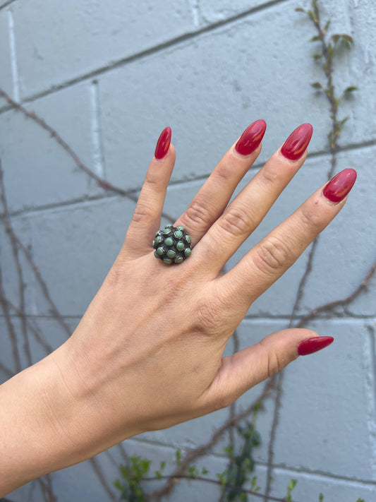 Sterling Silver Dome Ring with Turqiouse Gemstone Detail