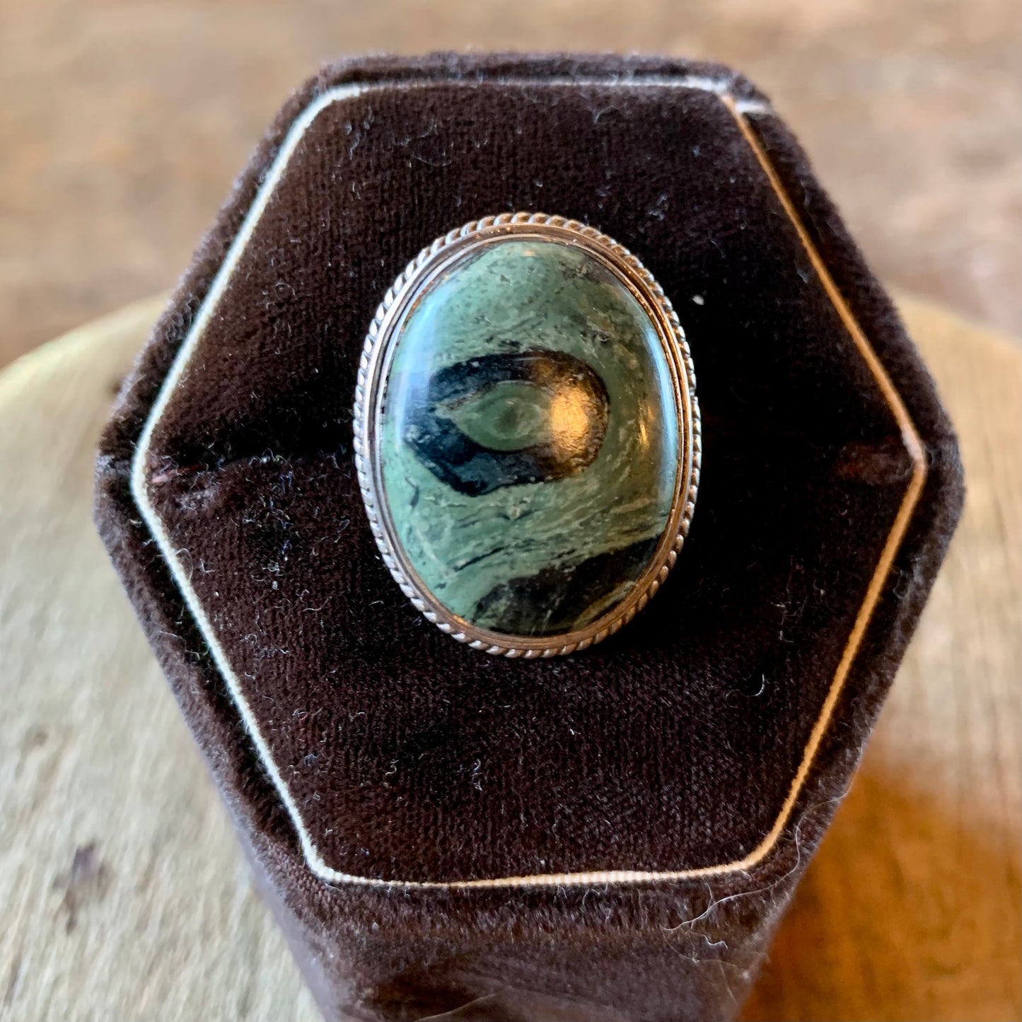 Green Oval Agate Sterling Ring