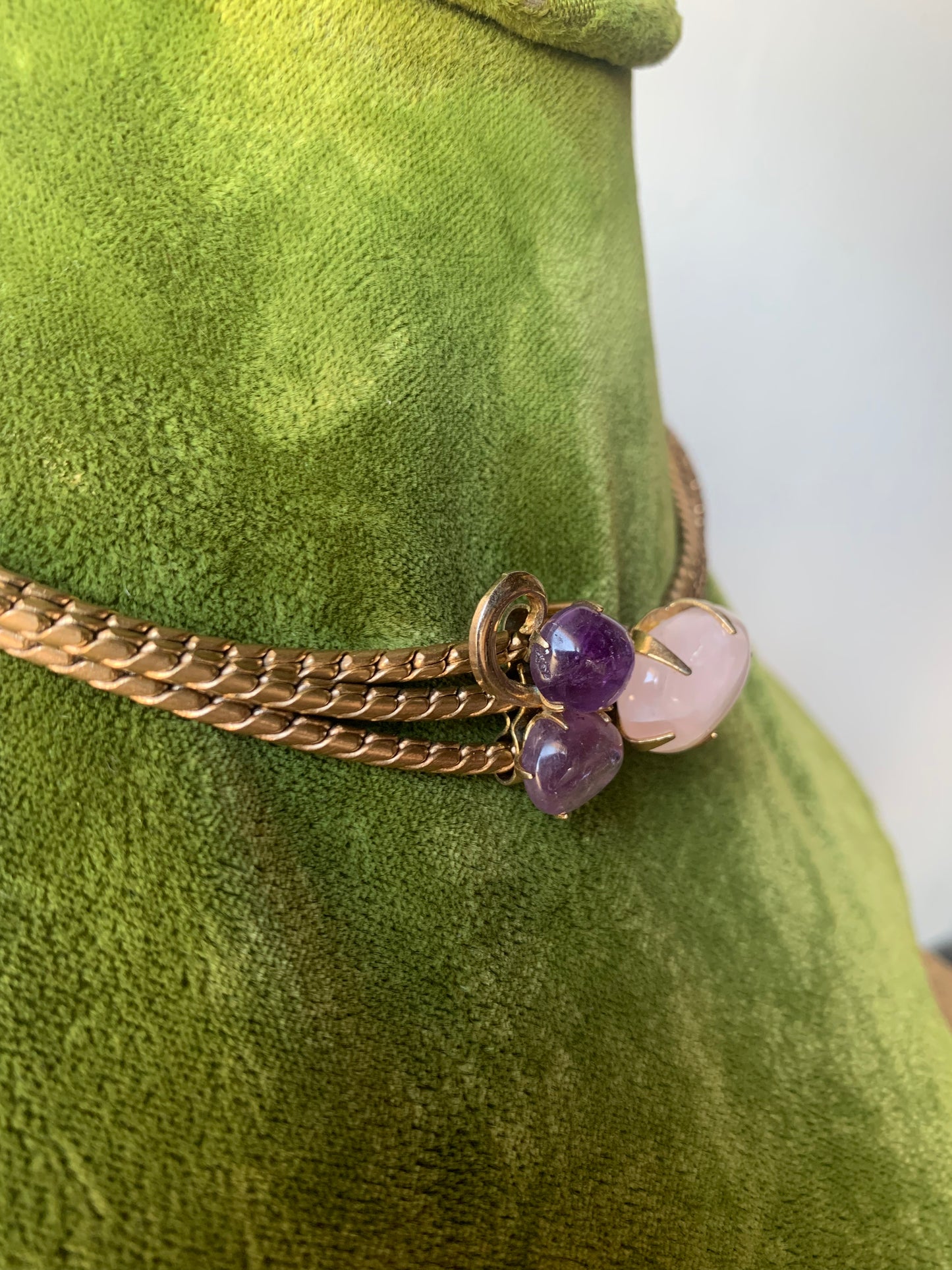 Goldtone Choker with Purple Stone Pendant