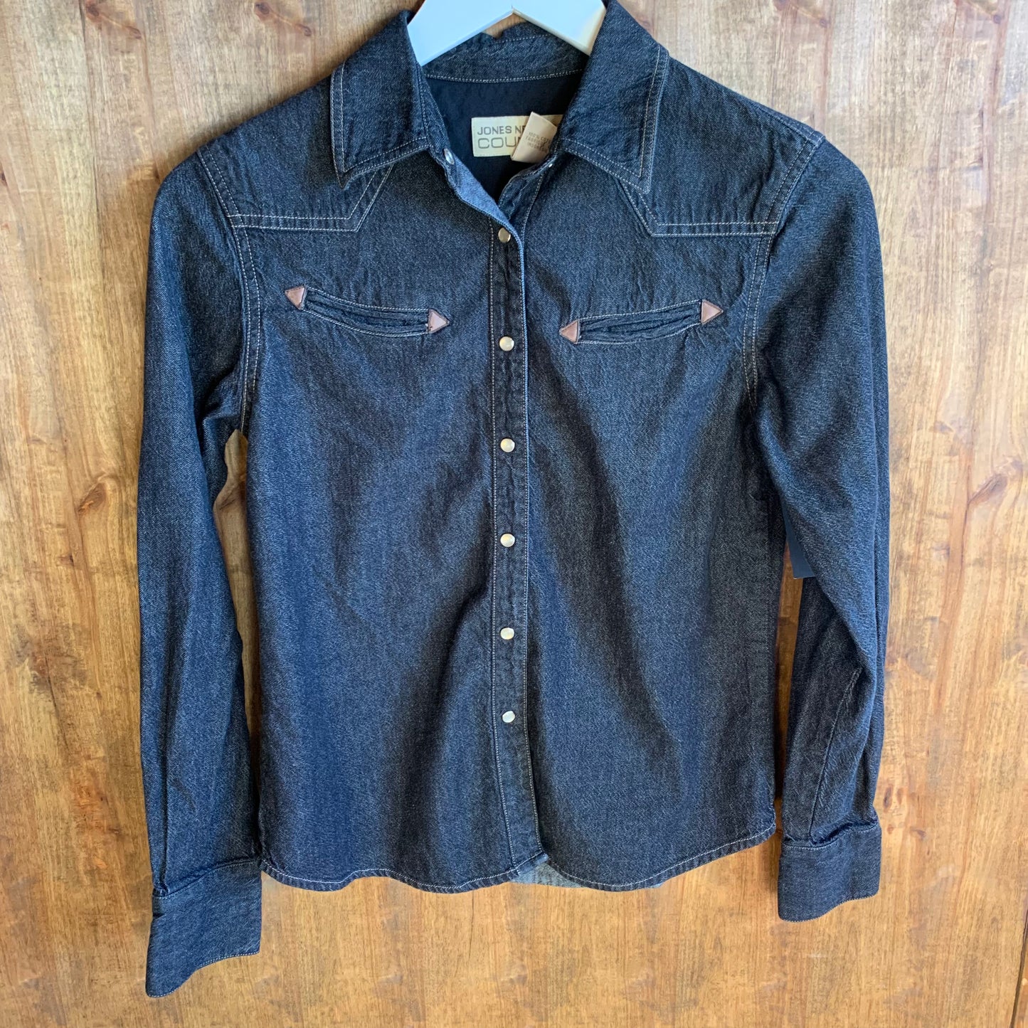 Faded Black Denim Western Blouse (S/M)