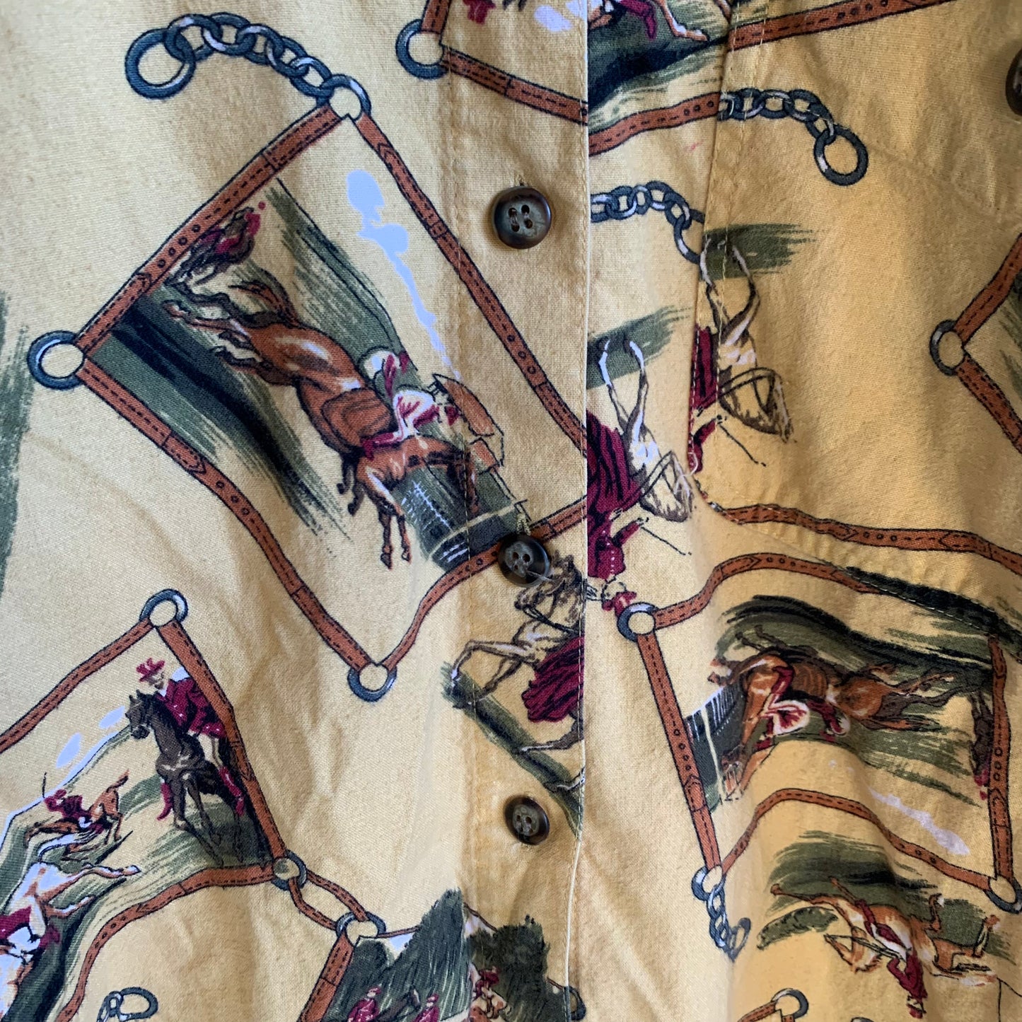 Beige Horse Print Petite Button Up (M)