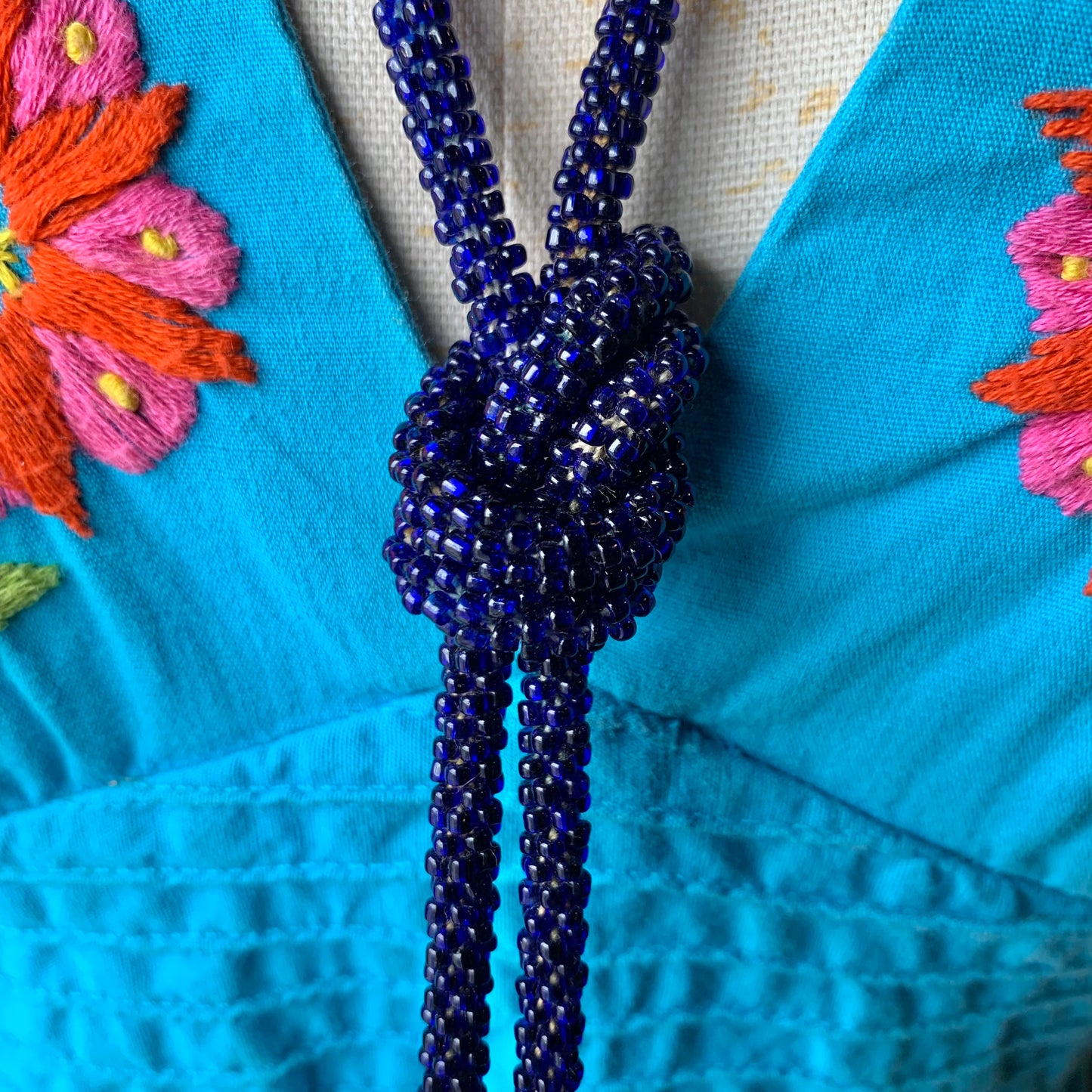 Blue Beaded Cord Necklace